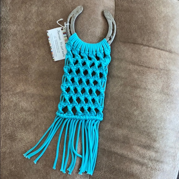 Macrame Turquoise Recycled Horseshoe Wall Hanging